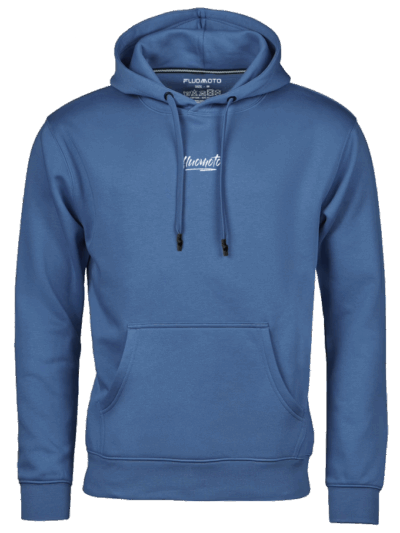 Ocean blue fluo moto hoodie premium front